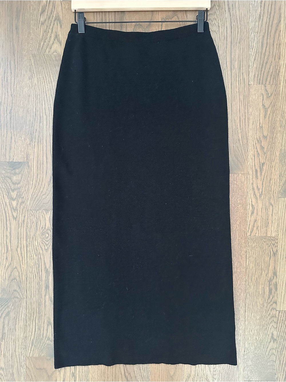 Eileen Fisher Wool Knit High Waist Pencil Maxi Skirt in Black Petite Medium